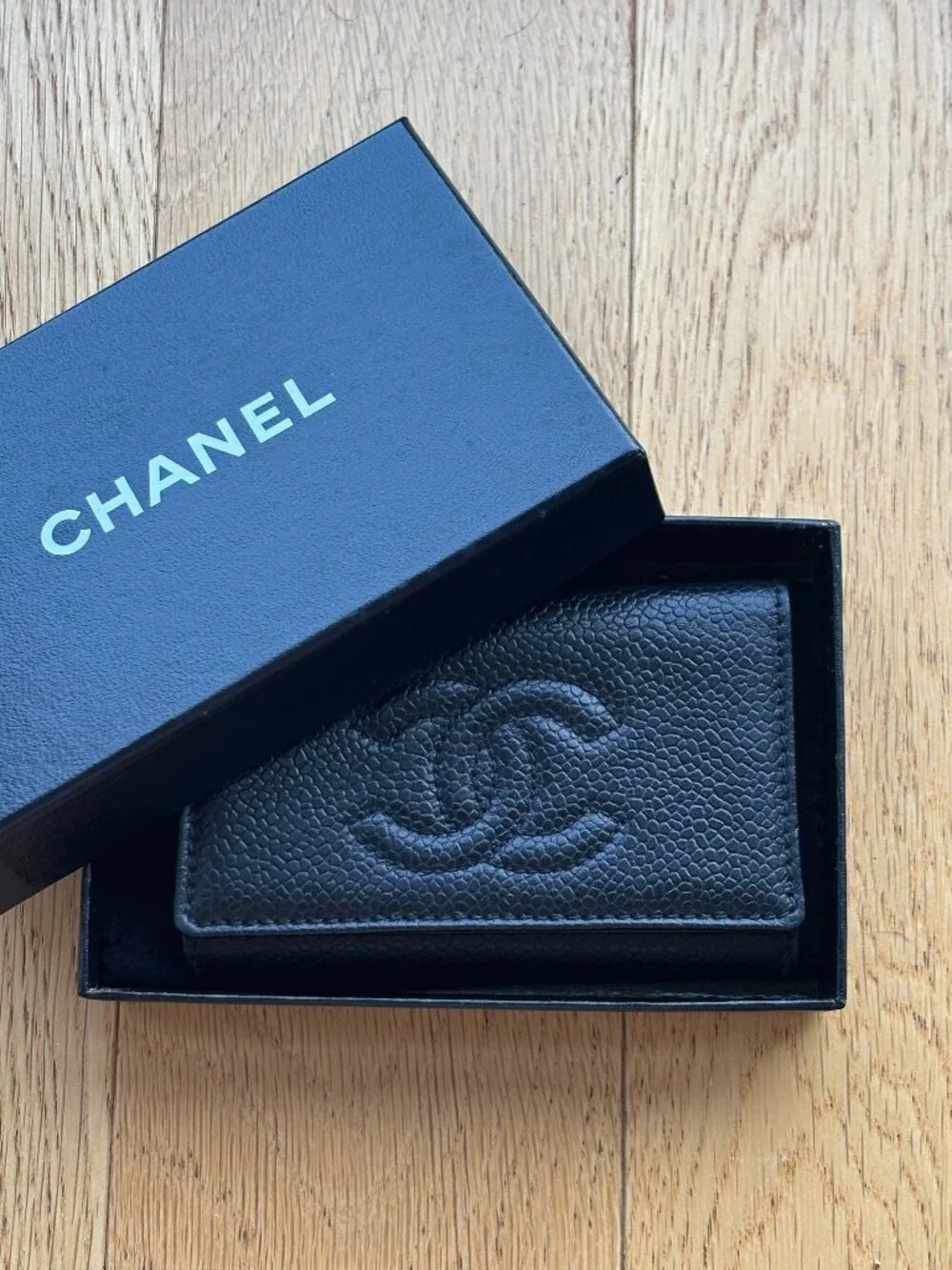 Authentic CHANEL Black Leather 6-Key Holder | Gold Hardware